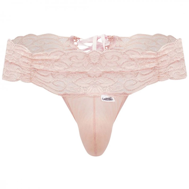 CandyMan Lace-Up Lace Thong - Pink | INDERWEAR