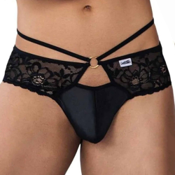 String Dentelle Simili-Cuir Noir CandyMan