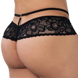 String Dentelle Simili-Cuir Noir CandyMan