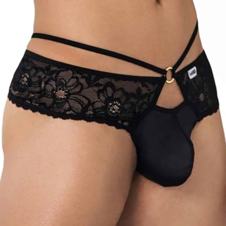 CandyMan Lace Leatherette Thong - Black