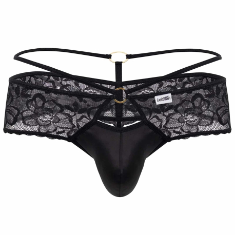 CandyMan Lace Leatherette Thong - Black