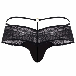 String Dentelle Simili-Cuir Noir CandyMan