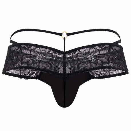 CandyMan Lace Leatherette Thong - Black