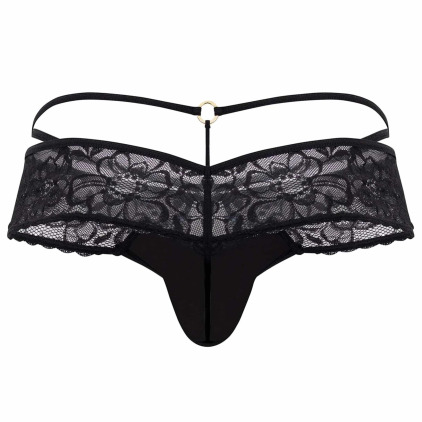 String Dentelle Simili-Cuir Noir CandyMan