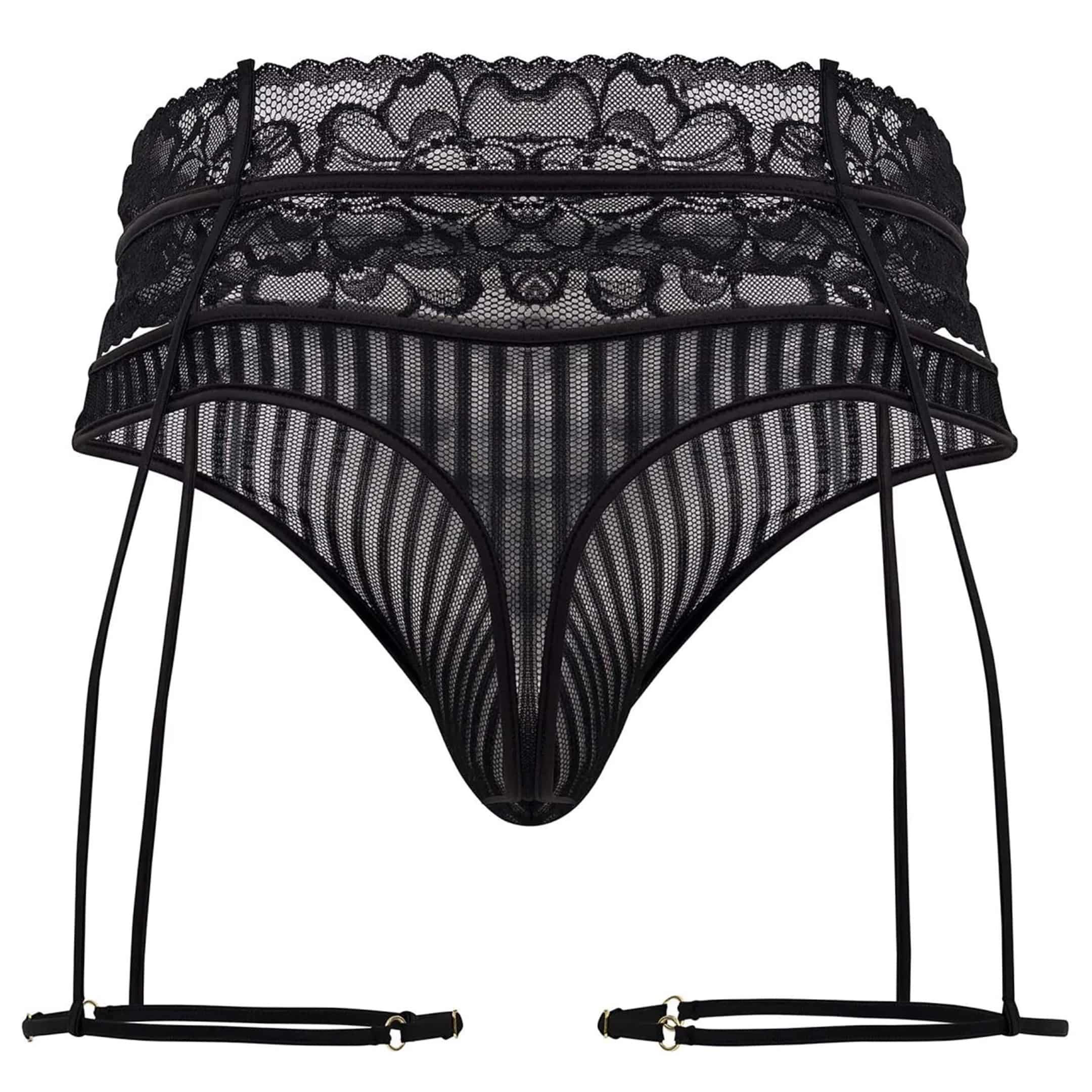 CandyMan Garter Thong - Black | INDERWEAR