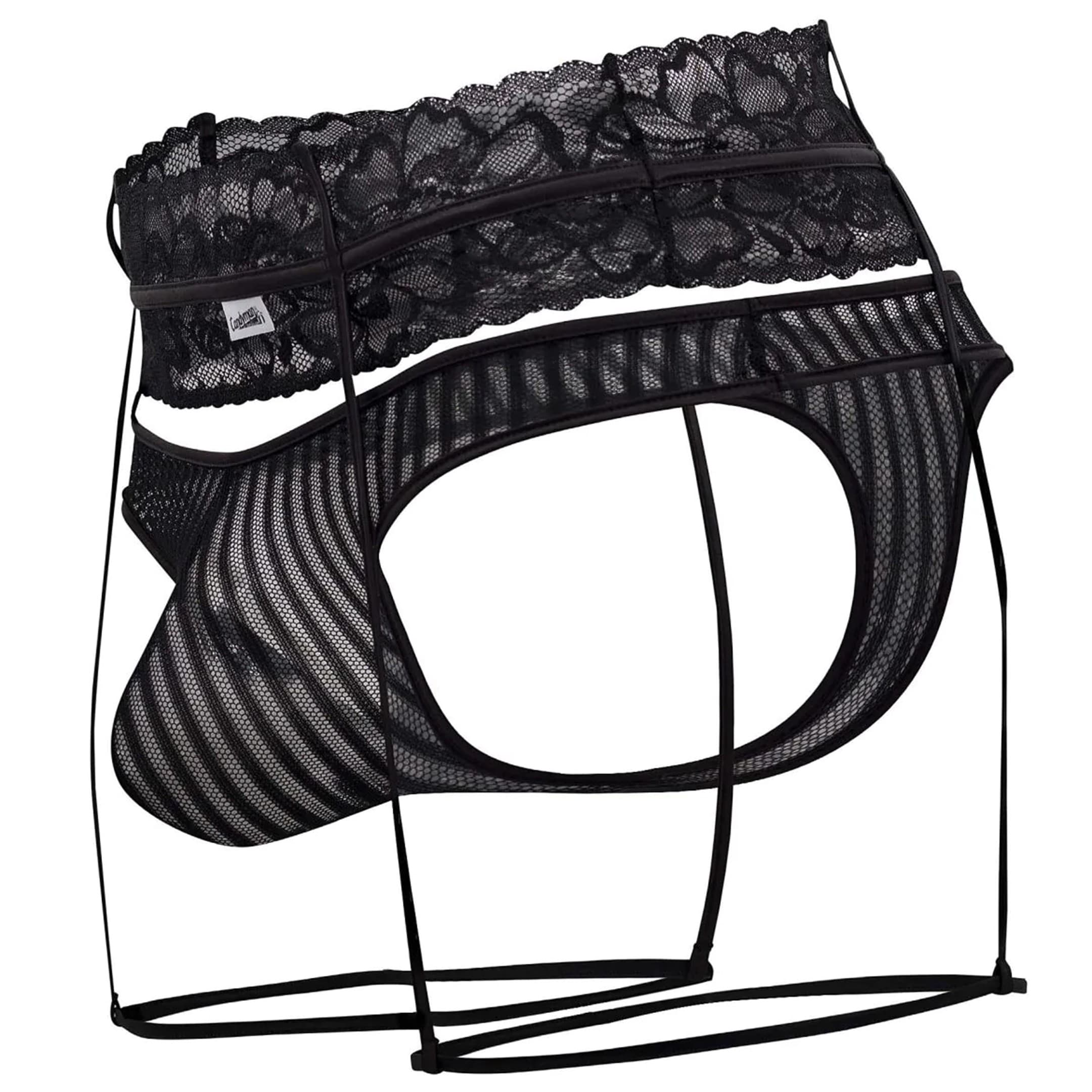 CandyMan Garter Thong - Black | INDERWEAR