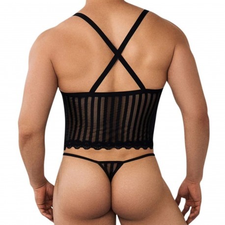 CandyMan Lace Harness Thong Bodysuit - Black