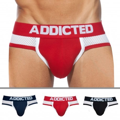 Addicted 3-Pack Combi Mesh Briefs - Black - Red - Navy Blue
