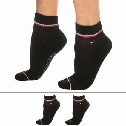 Tommy Hilfiger Lot de 2 Paires de Socquettes Sport Iconiques Noir