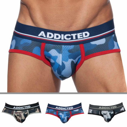 Addicted Lot de 3 Slips Camo Mesh Push Up Kaki - Gris - Bleu