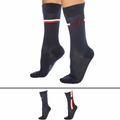 Tommy Hilfiger Lot de 2 Paires de Chaussettes Rayure Iconique Ble