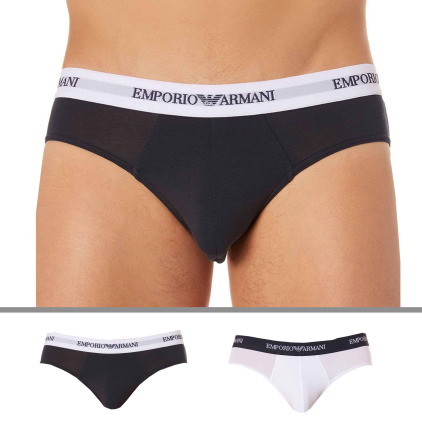 Emporio Armani Lot de 2 Slips Cotton Stretch - Blanc - Marine