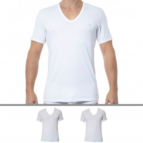 Calvin Klein Lot de 2 T-Shirts Col V Ck One Coton Blancs