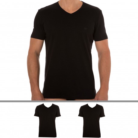 Emporio Armani 2-Pack Pure Cotton V-Neck T-Shirts - Black