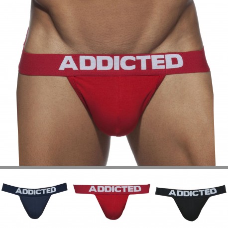 Addicted 3-Pack Basic Thongs - Black - Navy - Red