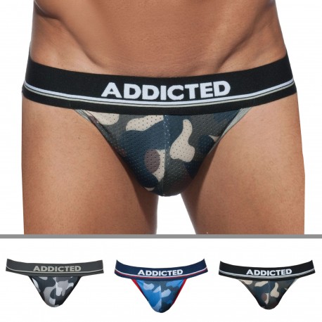 Addicted 3-Pack Camo Mesh Push Up Bikini Briefs - Khaki - Grey -