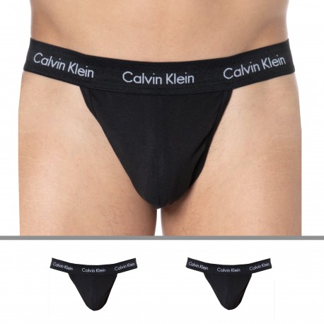 Calvin Klein 2-Pack Cotton Stretch Thongs - Black