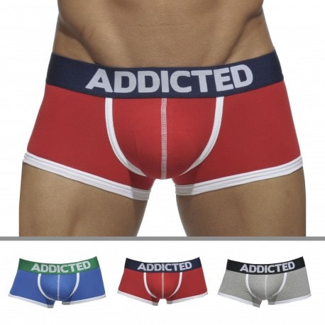 Addicted 3-Pack Basic Cotton Trunks - Red - Grey - Blue