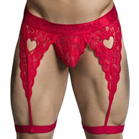 CandyMan Lace Garter Thong - Red