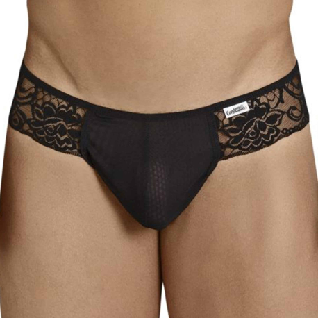 CandyMan Floral Lace Mesh Thong - Black