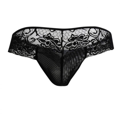 String Résille Dentelle Florale Noir CandyMan