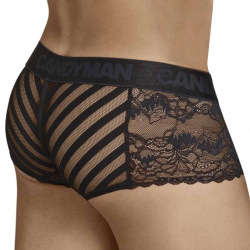 Shorty Dentelle Résille Rayée Noir CandyMan
