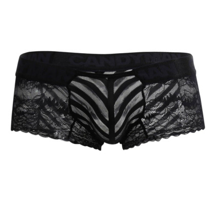 Shorty Dentelle Résille Rayée Noir CandyMan