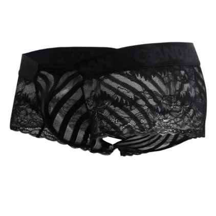 Shorty Dentelle Résille Rayée Noir CandyMan