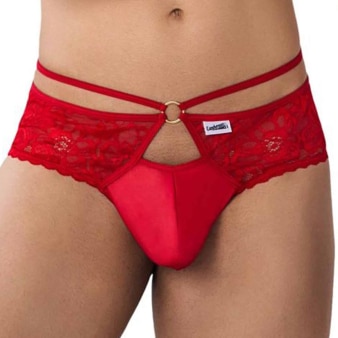 String Dentelle Simili-Cuir Rouge CandyMan