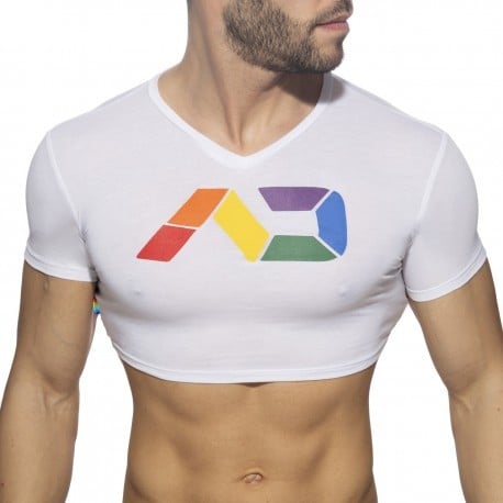 Addicted T-Shirt Crop AD Rainbow Blanc