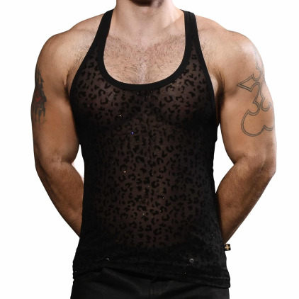Andrew Christian Débardeur Sheer Glitter Léopard Noir Andrew Christian Débardeur Sheer Glitter Léopard Noir