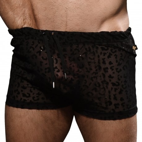 Andrew Christian Sheer Glitter Leopard Shorts - Black