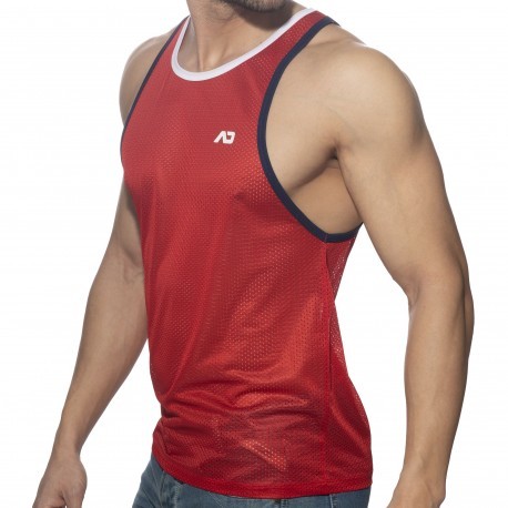 312R Charcoal Grey Tank Top With Blue Trim With Huge Muscle Man Back Crest