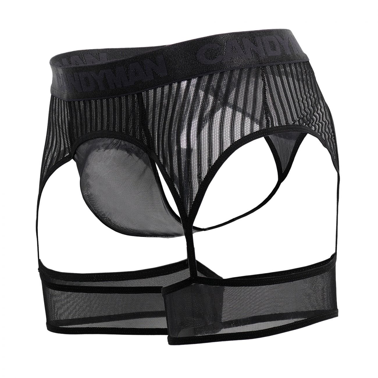 CandyMan Striped Garterbelt Thong - Black | INDERWEAR