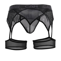 CandyMan Striped Garterbelt Thong - Black