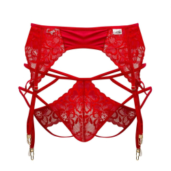 Ensemble Jarretière - Jock Strap Dentelle Rouge CandyMan