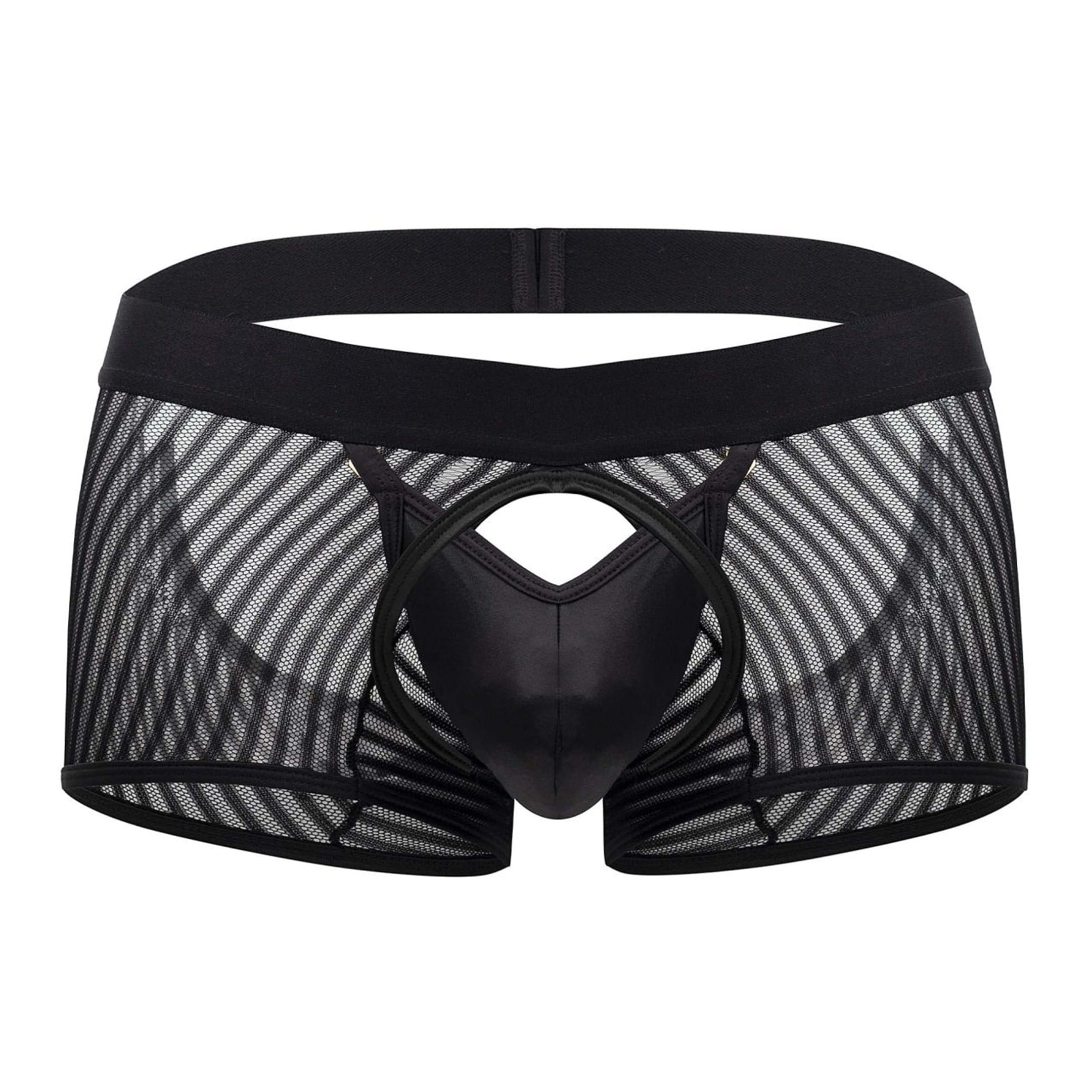 CandyMan Striped Mesh Bottomless Boxer Briefs - Black | INDERWEAR