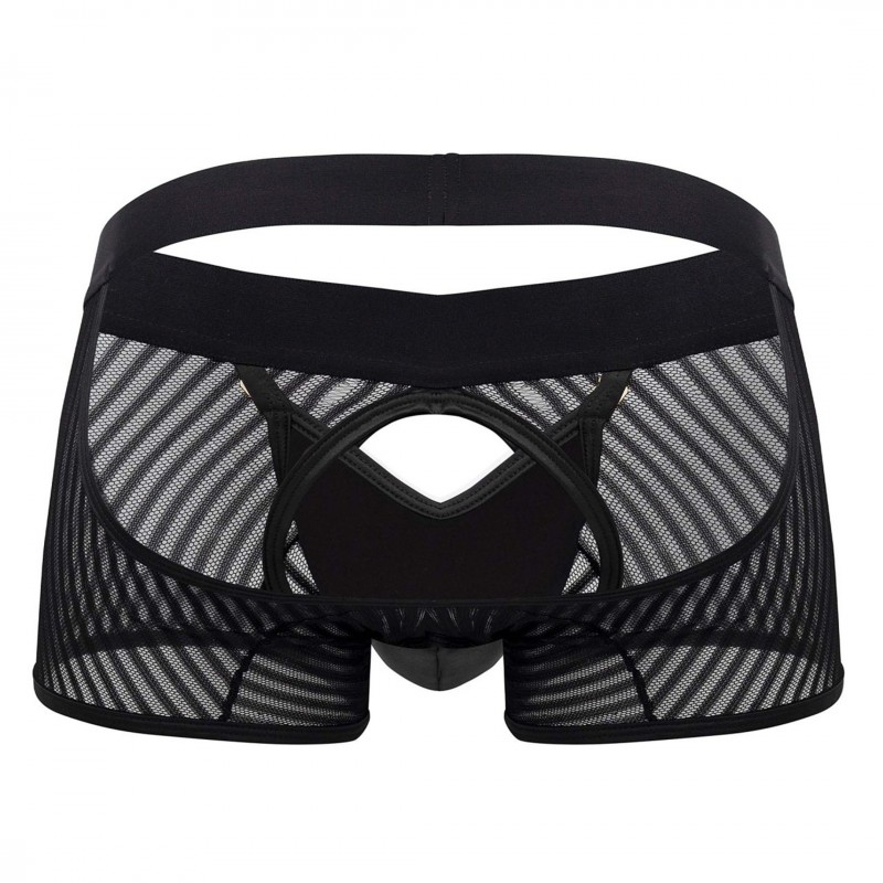 CandyMan Striped Mesh Bottomless Boxer Briefs - Black | INDERWEAR