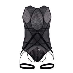 CandyMan Mesh Garter String Bodysuit - Black