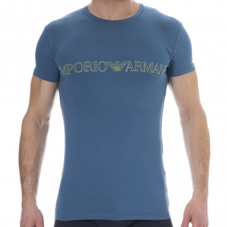 Emporio Armani T-Shirt Megalogo Coton Bleu Octane
