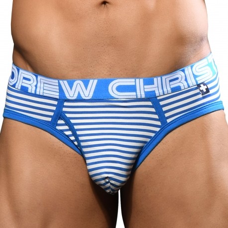 Andrew Christian Slip Almost Naked Fly Stripe Bleu Electrique - Blanc