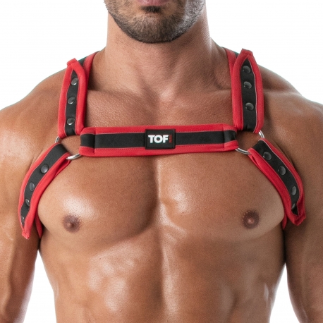 TOF Paris Bulldog Neoprene Harness - Black - Red