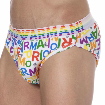 Emporio Armani Slip Rainbow Blanc - Logo