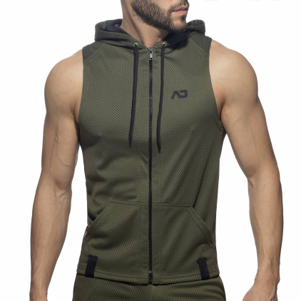 Addicted Veste à Capuche Sans Manche Loop Mesh Kaki Addicted Veste à Capuche Sans Manche Loop Mesh Kaki