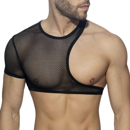 AD Fetish Crop Top Asymétrique Mesh Noir