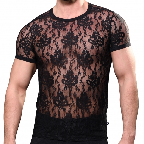 Andrew Christian Unleashed Lace T-Shirt - Black