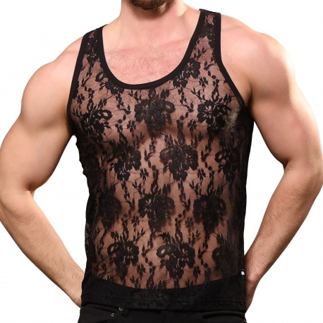 Andrew Christian Unleashed Lace Tank Top - Black