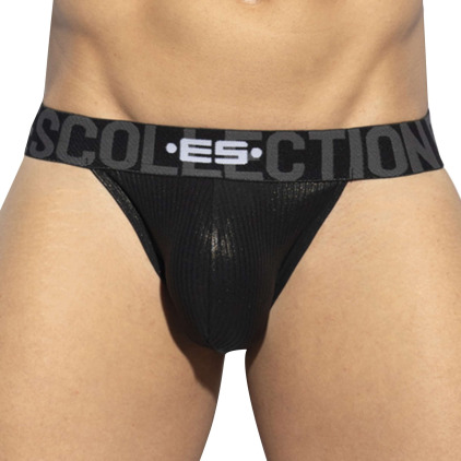 ES Collection Slip Tanga Shiny Rib Noir
