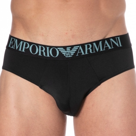 Emporio Armani All Over Eagle Microfiber Briefs - Black