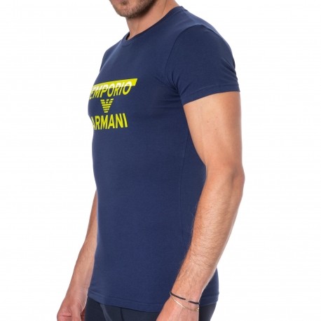 Emporio Armani T-Shirt Megalogo Coton Bleu Encre
